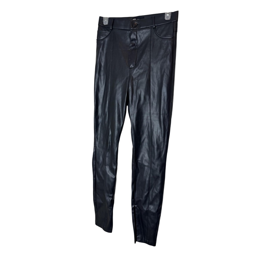 Zara Pants Womens Small Black Faux Leather Skinny Jegging Ankle Zip Stretch